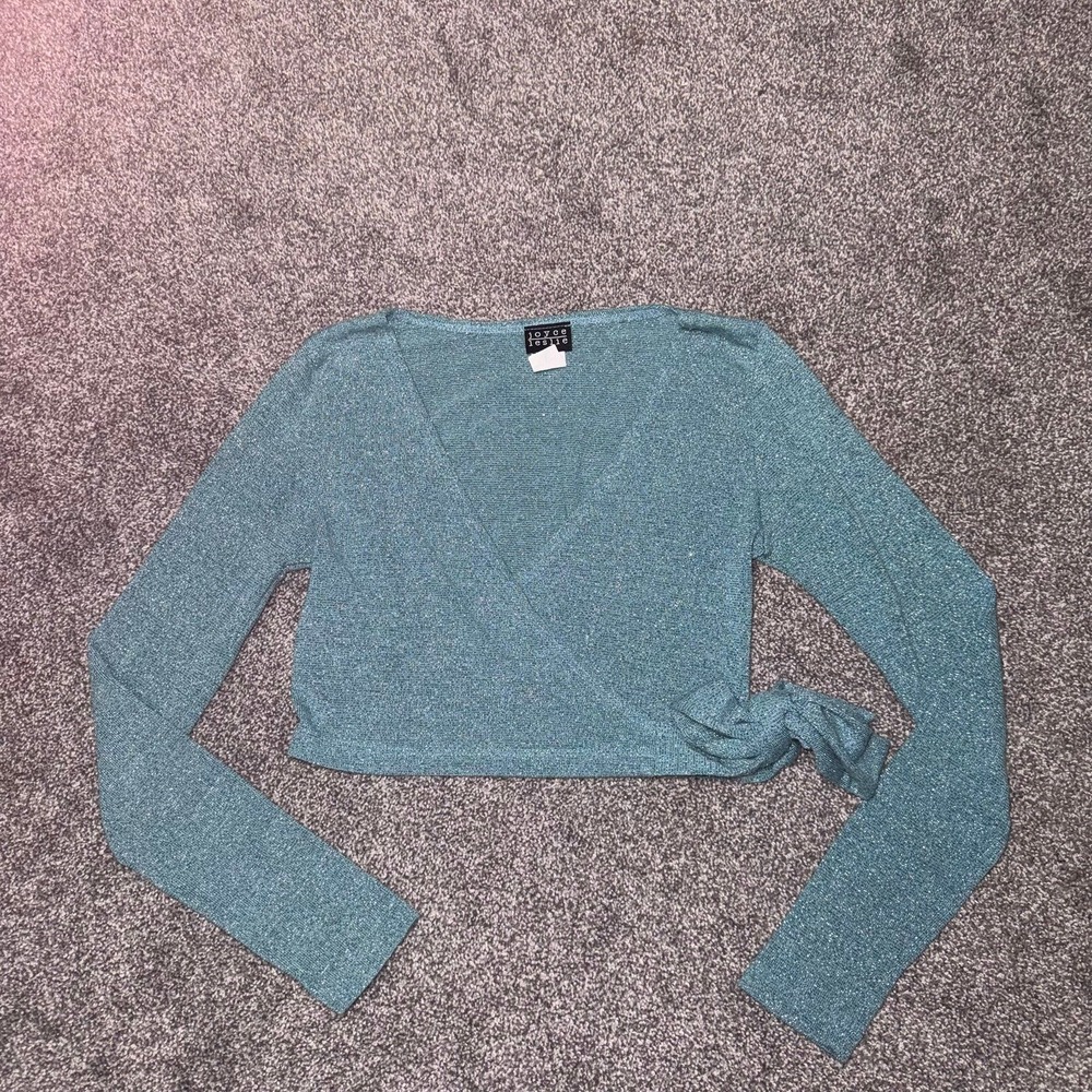Joyce Leslie Women's Blue Green Glittery Wrap Top w/ Long Sleeves - Size Medium